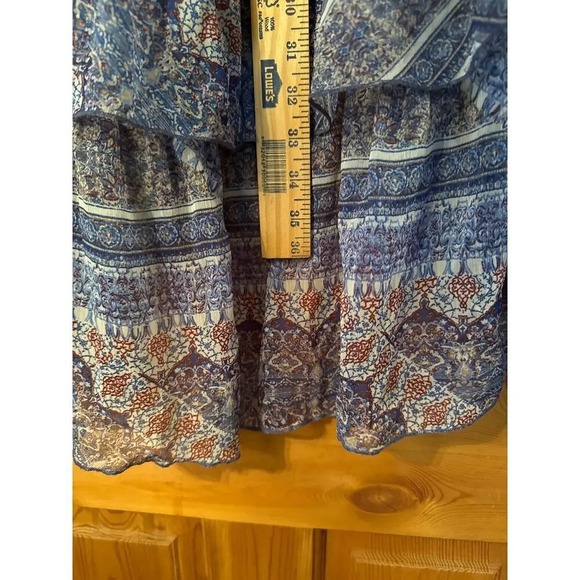 Boho Kimono Duster Ruffle Trim Open Front Blue Paisley Print Cover Up - Picture 8 of 8